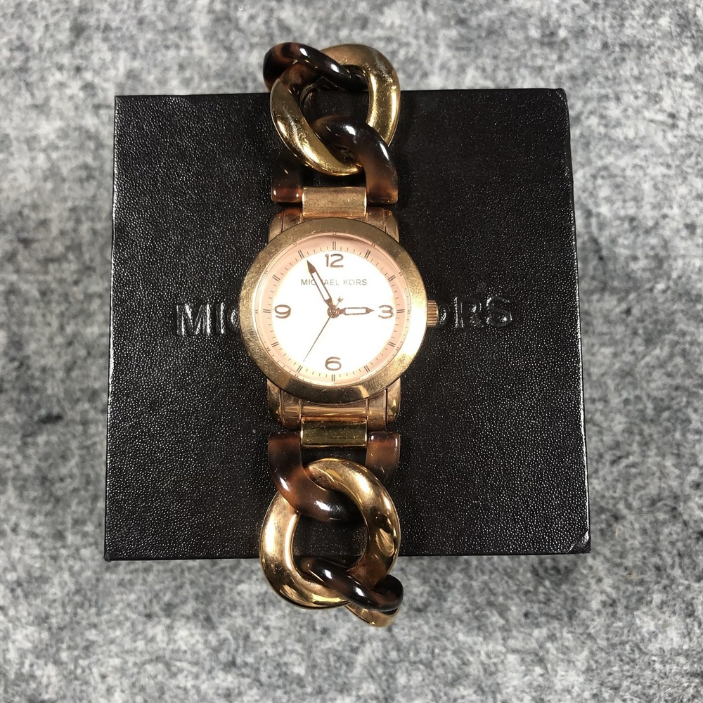 Michael Kors MK4273 Womens Watch Rose Gold Tortoise Chain Link Quartz w/ Box